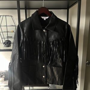 Steve Madden faux leather fringe jacket size medium black